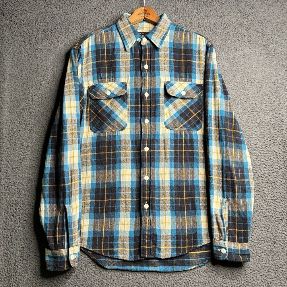 2016 RRL Plaid Navy White Workshirt Blue Check Shirt Men's Medium Shadow Plaid